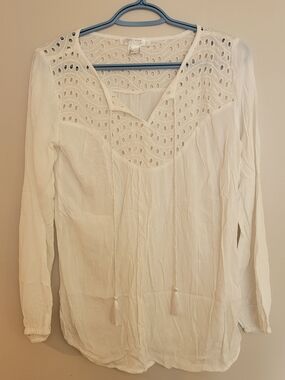LASCANA White Eyelet Tie-Front Tunic Top